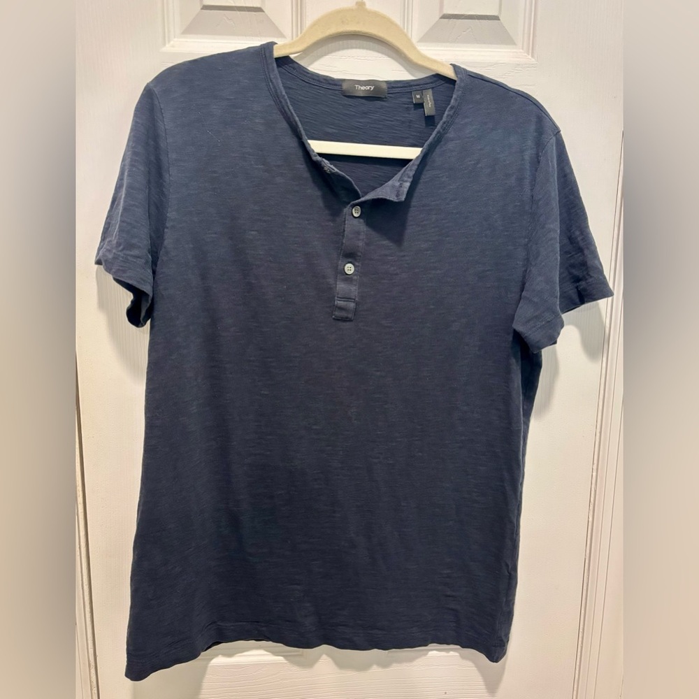 Theory Men's Essential Navy Blue Short Sleeve Henley M